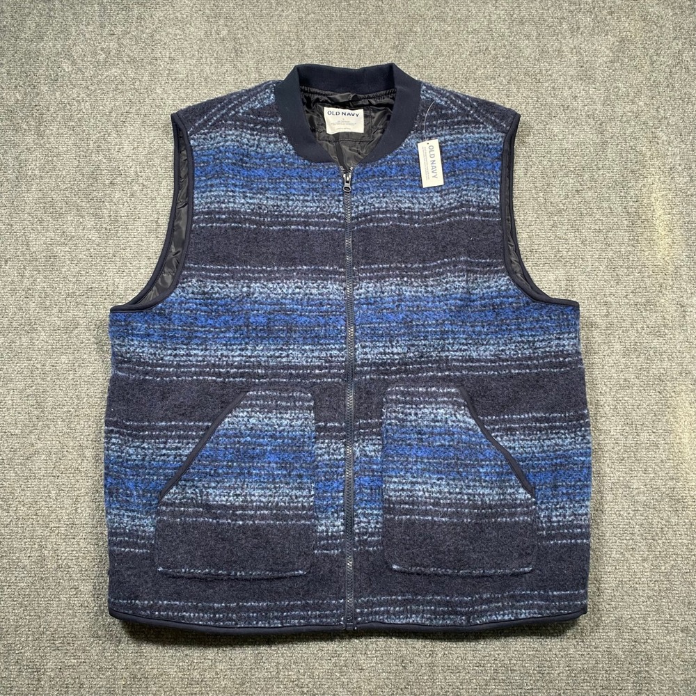 Old Navy Men's Relaxed Boiled‎ Wool Vest Blue Plaid Zip Front Pockets Size L
